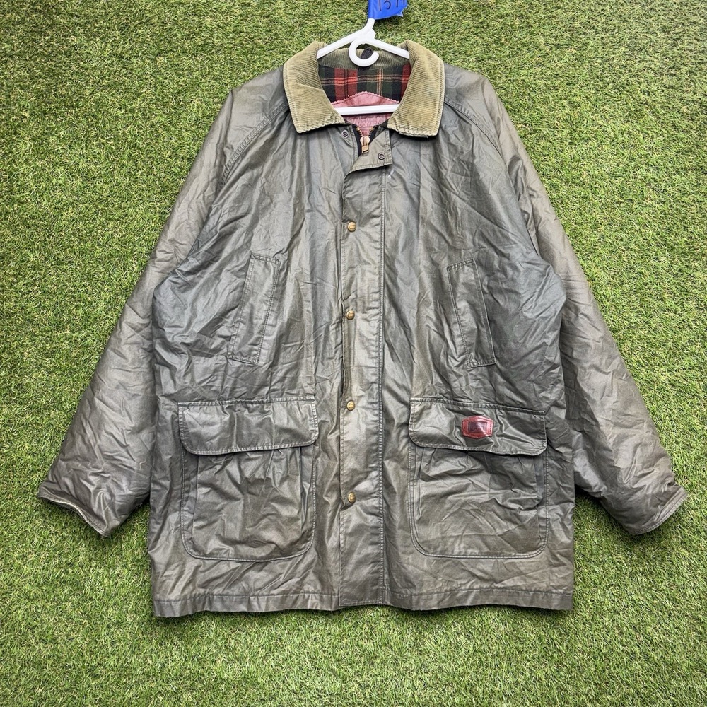 Vintag Woolrich Jacket Mens XL Green Nylon Wool Plaid Field Rain Coat Outdoor